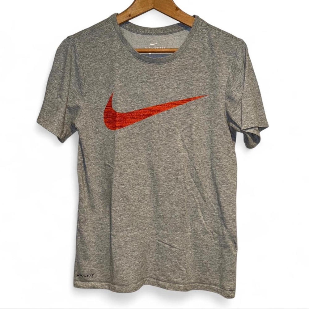 Grey Nike Dri-fit T-shirt with red/orange swoosh - Men’s Size S